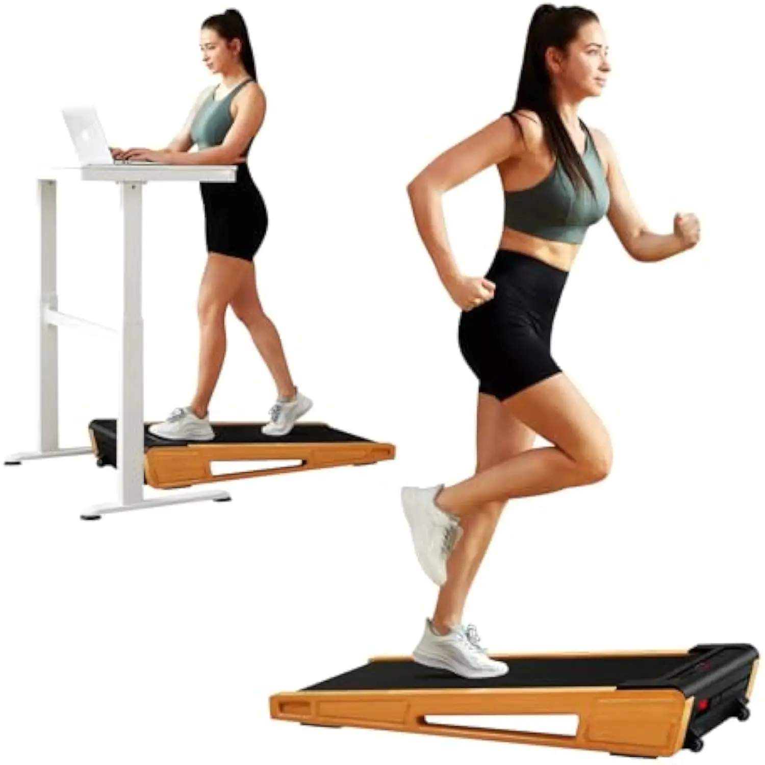 Cinta de correr de madera para uso debajo del escritorio, máquina de trotar compacta para oficina en casa y espacio pequeño, 12 programas HIIT, 5%