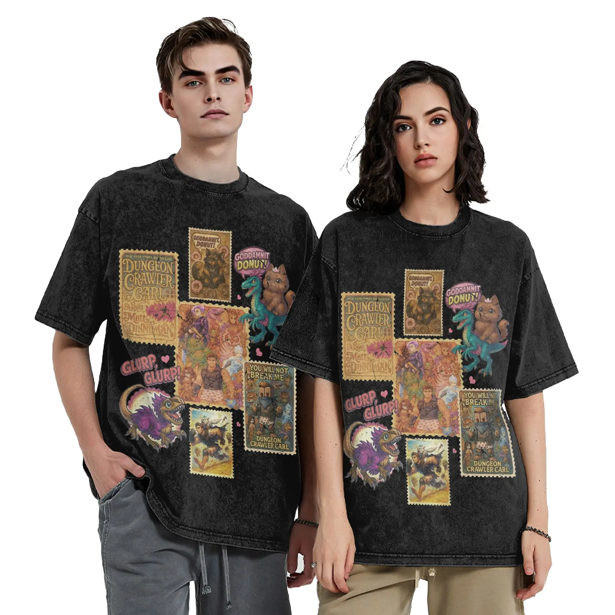 Washed T Shirt  Dungeon Crawler Carl Goddamnit Donut You Will Not Break Me Hip Hop T-Shirts Harajuku Streetwear Tees for Men