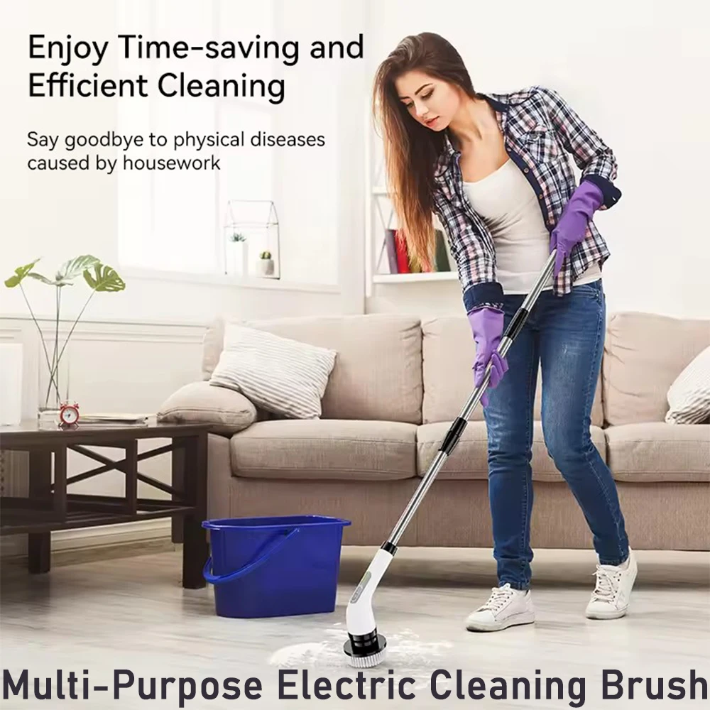 فرشاة تنظيف كهربائية للمطبخ، أداة عمل منزلية قوية، مقبض طويل قابل للفصل وقابل للتعديل مع 8 رؤوس فرشاة قابلة للاستبدال #1