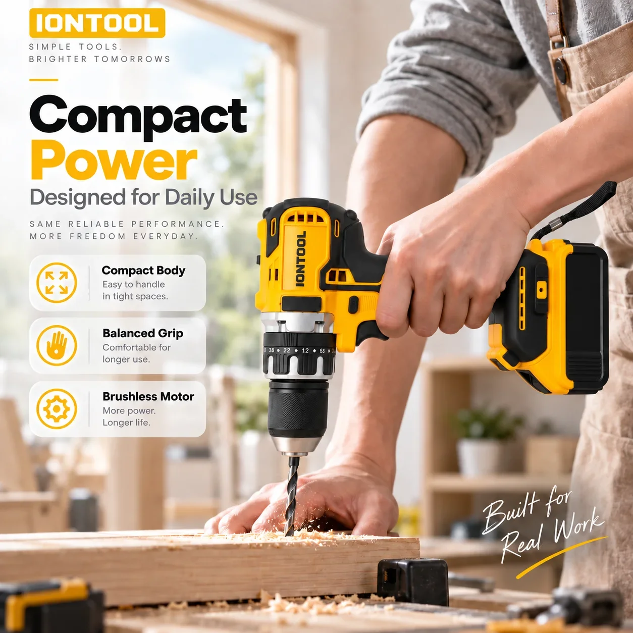 IONTOOL Handheld Yellow Cordless Drill For Deck Screw Driving and Fence Building and Playhouse Assembly and Screwdriving