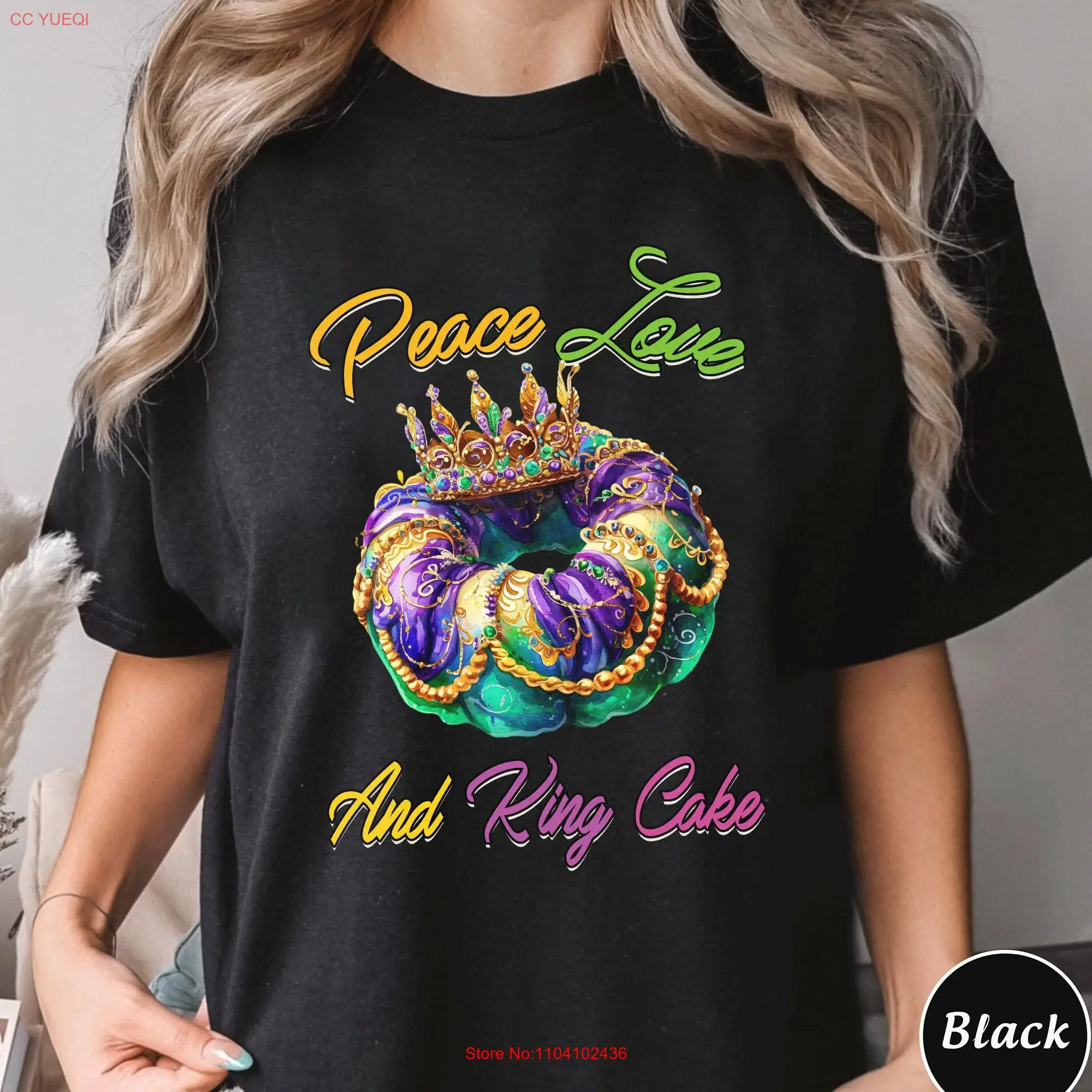 Peace Love And King Cake T Shirt Mardi Gras SweaT Women Costume New Orleans Cruise Fleur De Lis Fat Tuesday