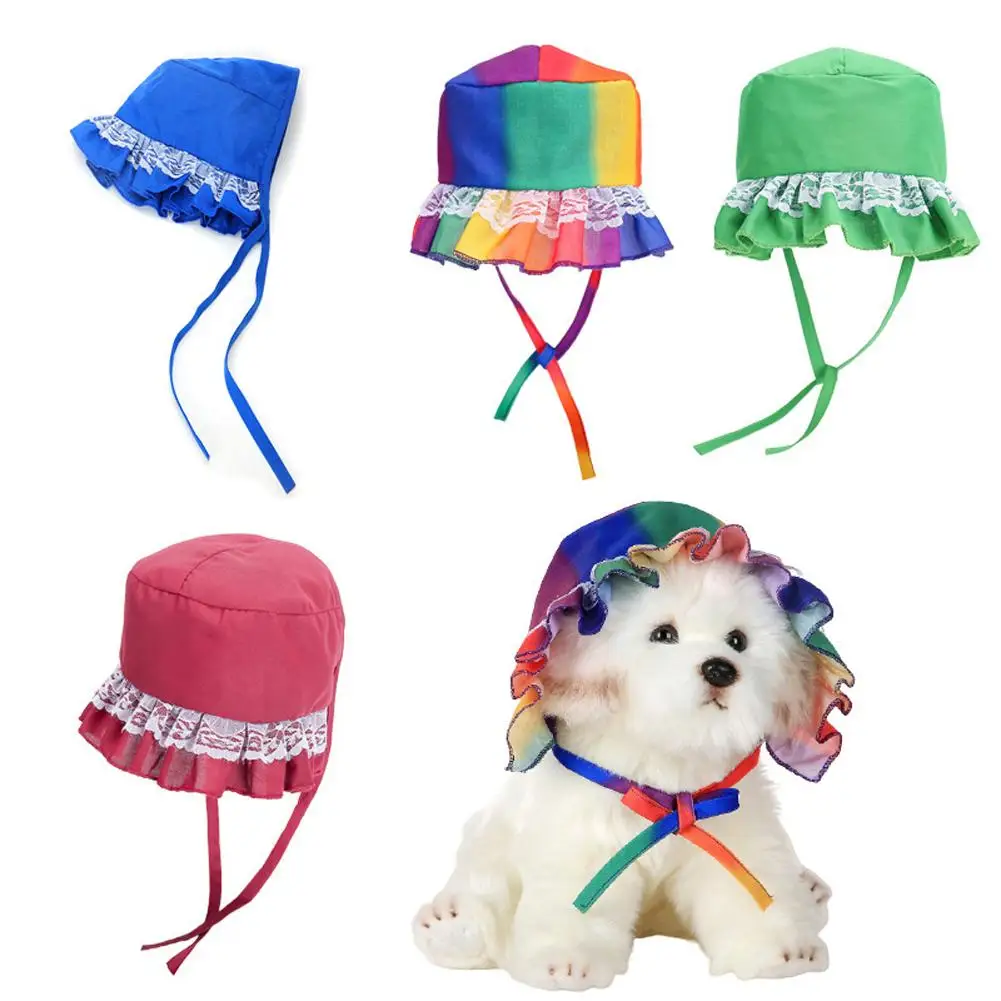 

New Dog Hat Cute Lace Headgear Sun Visor Fashion Summer Uv Protection Hat Adjustable Outdoor Dogs Cap Sunhat