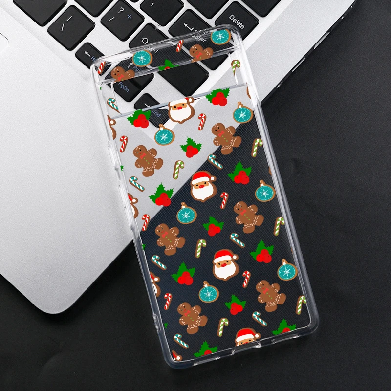 Luxury Cartoon Christmas Phone Case For Google Pixel 9 Pro XL 8A 7 8 Pro 6A Cute Elk Snowman Santa Transparent Soft Cover Fundas