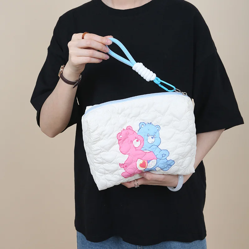 Borsa portaoggetti cosmetica di grande capacità con stampa orso arcobaleno genuino Carebear borsa con pochette carina per studentessa