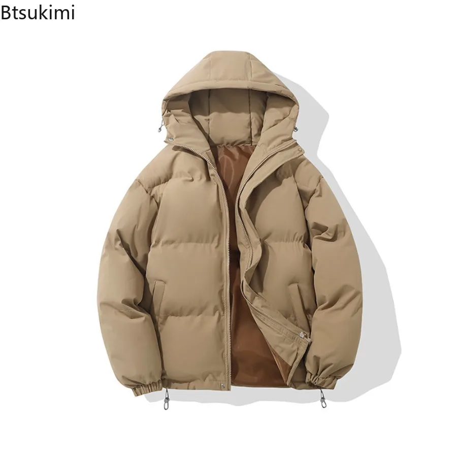 Autumn/Winter New Cotton-padded Coats Men's Fashion Solid Thickened Hooded Down Cotton Jackets Men and Women Casual Loose Parkas