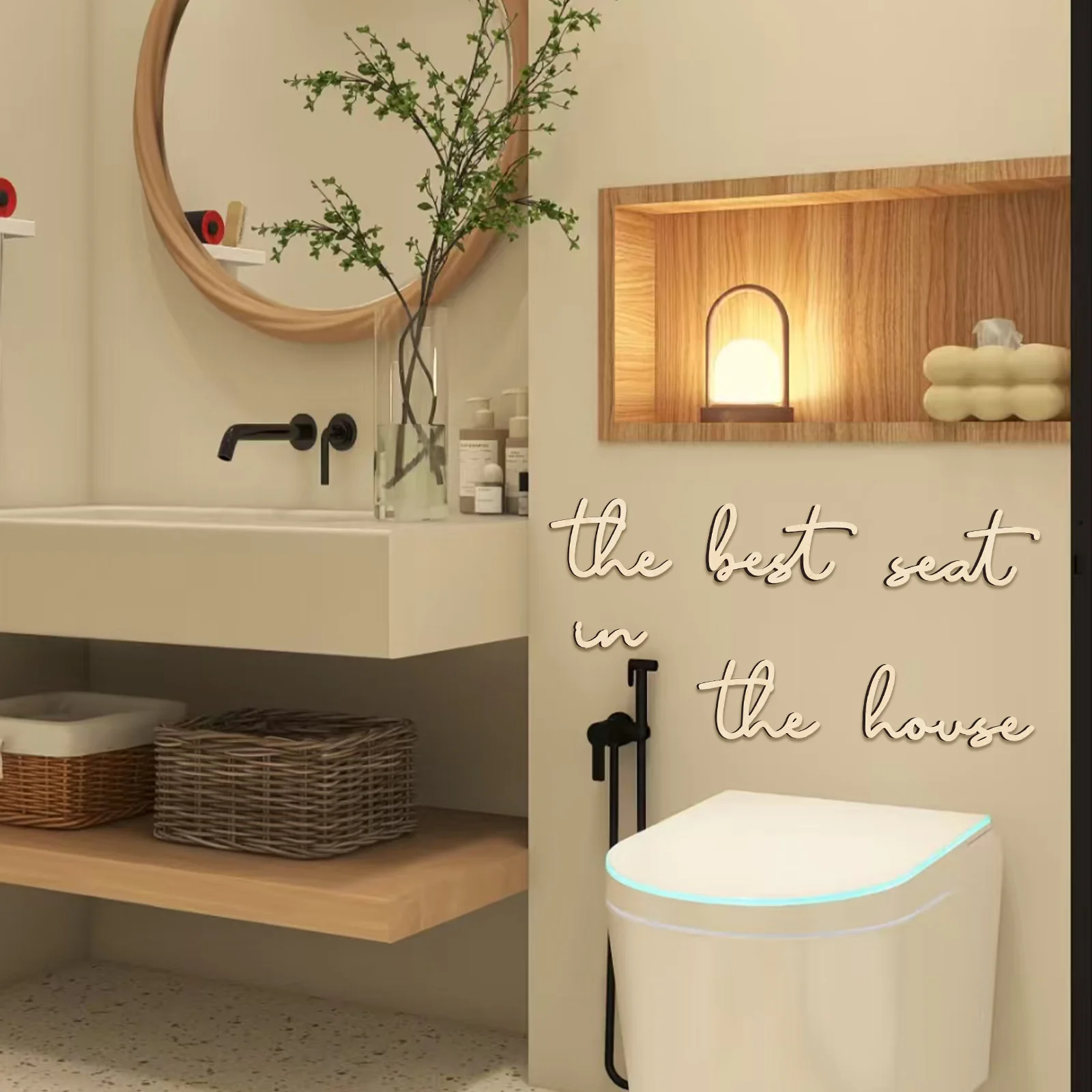 

"The Best Seat in The House" Wooden Wall Sign Set - 6-Piece Bathroom Decor, Natural Wood with Metal Plaque, Rustic Style