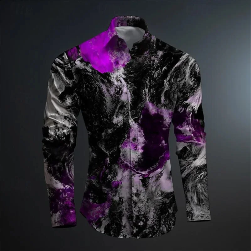 Men\'s ink graffiti irregular colors 2024 new retro casual outdoor cardigan shirt soft and comfortable plus size