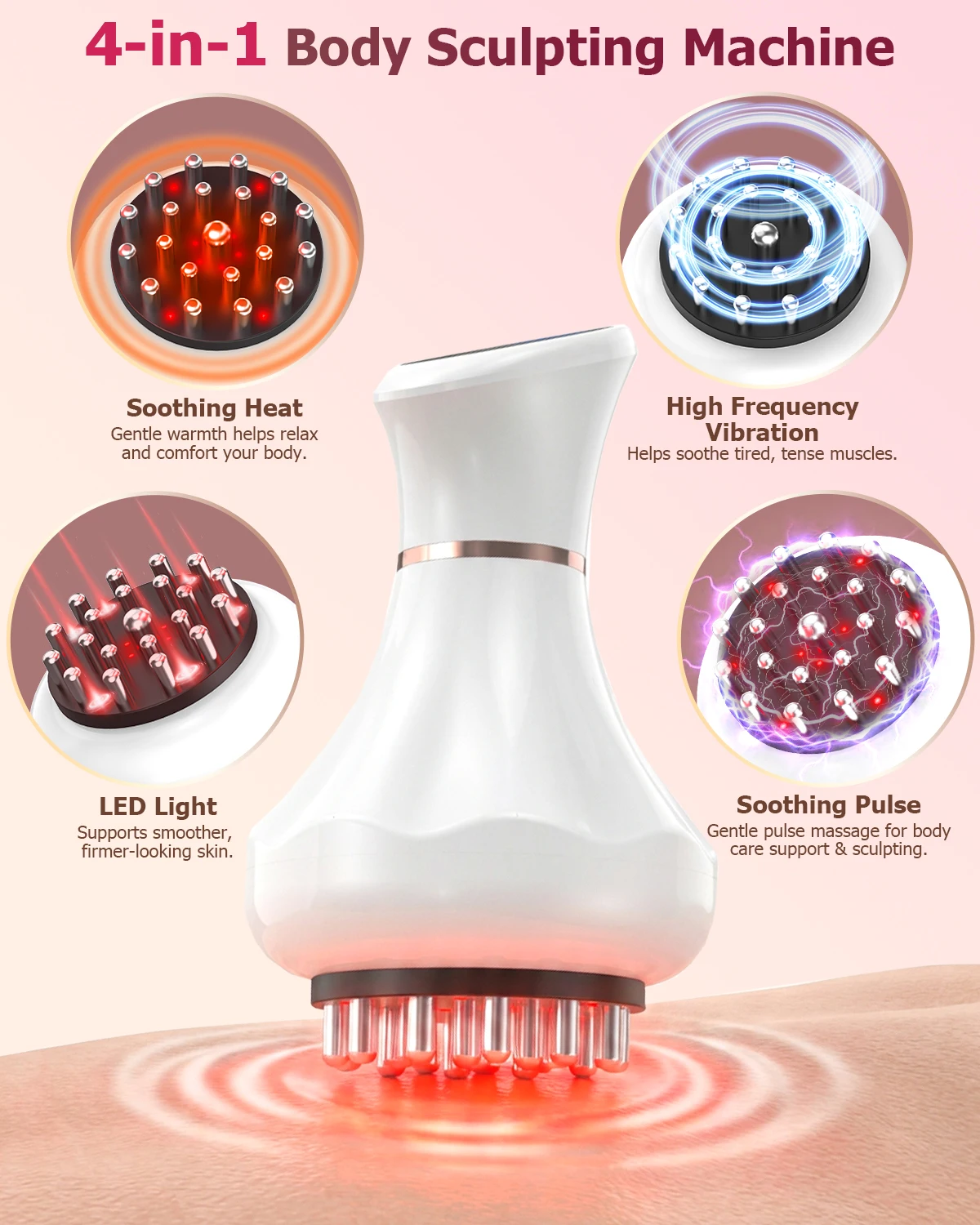 Lymphatic Drainage Massager with Heat Vibration, Handheld Body Sculpting Machine & Anti-Cellulite Tool Soothing Pulse Massage for Abdomen Legs Arms Hips