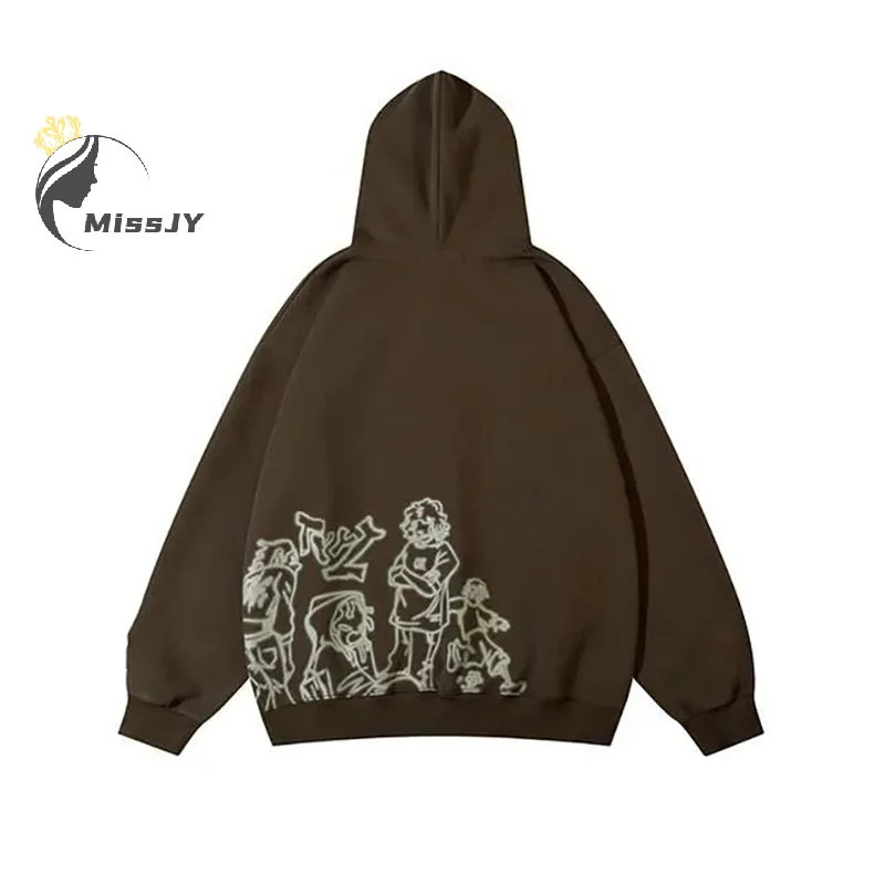 2024 Y2K Streetwear Pink Hoodie Sweatshirt Funny Graffiti Cartoon Print Loose Harajuku Anime Hooded Pullover Hip Hop Hipster