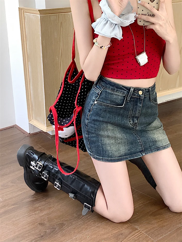 plus Size American Retro Denim  Skirt Women's Slim Fit High Waist Bodycon ort Skirt Tight Fit f Body Skirt