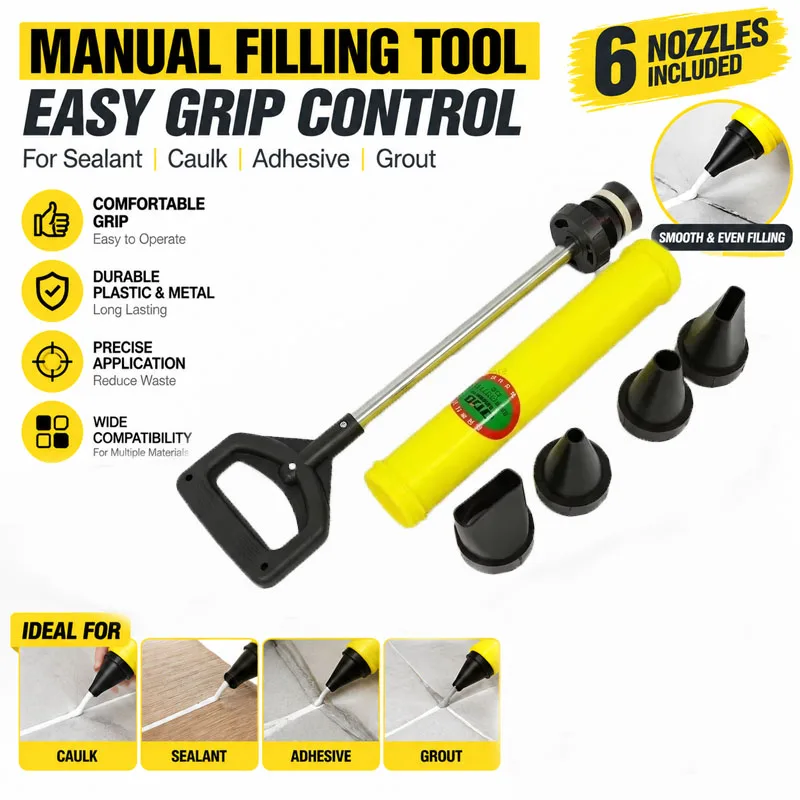 Concrete Gun Grouting Gun Mortar Applicator Tool Cement Filling Caulking Gun with 3 Nozzles for Concrete Repair DIY Tool