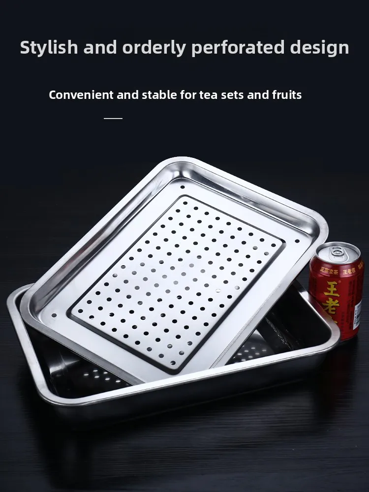 

Прямоугольный поднос для чая из нержавеющей стали, фильтрация, дренаж воды, лоток для контроля масла в виде клецок, глубокая тарелка Steng, китайский Sle