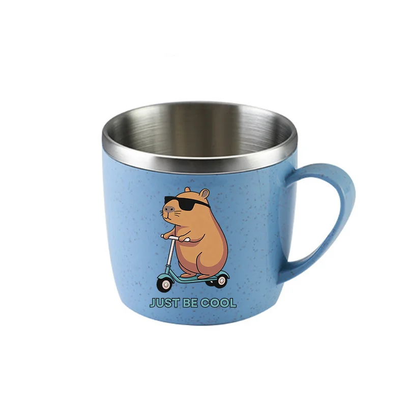 Capybara Water Cup Double Layer Anti-scalding Drinking Bottles Stainless Steel Milk Mug Cartoon A-Z Printed Mouthwash Cup Gifts
