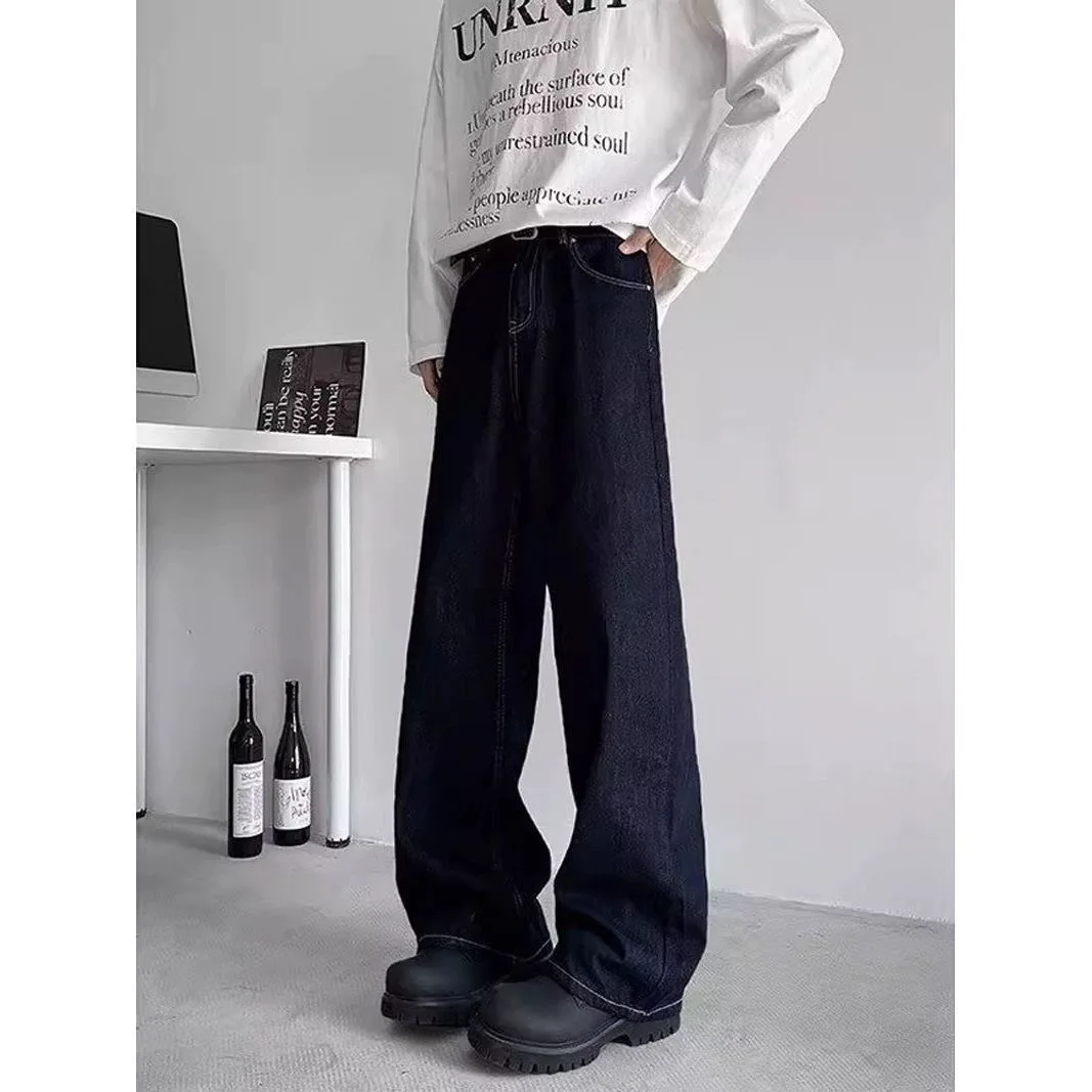 الأمريكية شارع العليا ريدلاين الدينيم السراويل الرجال ربيع الخريف خمر الظلام مستقيم بنطلون موضة فضفاض الظهر باريس مشبك الجينز #4