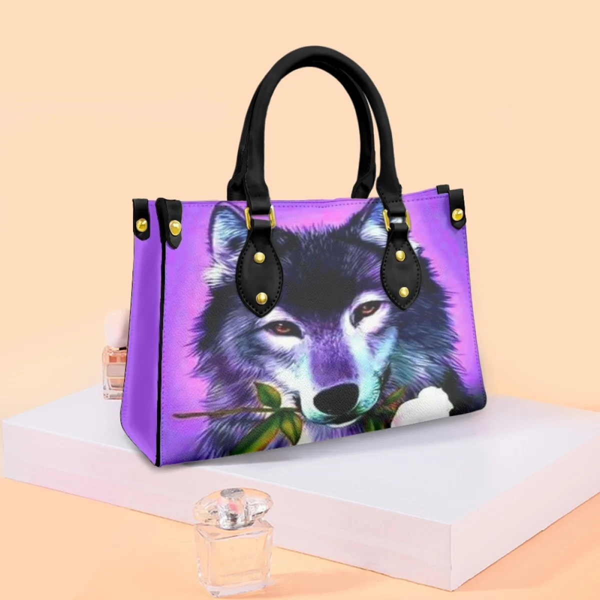 FORUDESIGNS Rose Wolf Romantic Purple Bags Gift Girlfriend Handbags Happy Valentine's Day Simple Totes Bag Ladies Accessories