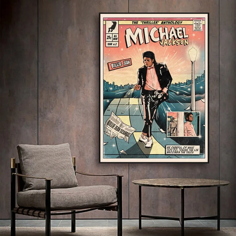 Michael Dancer Jackson Pop Music Singer Vintage Comic Cover Poster Retro Canvas Painting Wall Living Room Home Decor Fans Gift