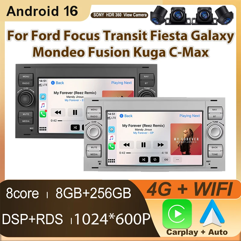 

7-дюймовый для Ford Focus Transit Fiesta Galaxy Mondeo Fusion Kuga C-Max Android GPS-навигация Мультимедийный видеоплеер без 2din DVD