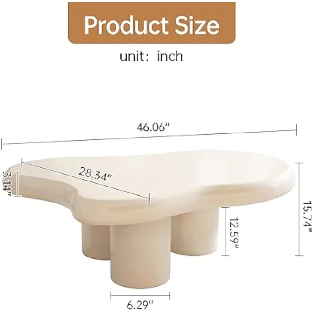 Cloud Coffee Table,Unique Wavy Design, Irregular Shape Living Room Coffee Table, Modern Aesthetic Cute Funky Indoor Center Table