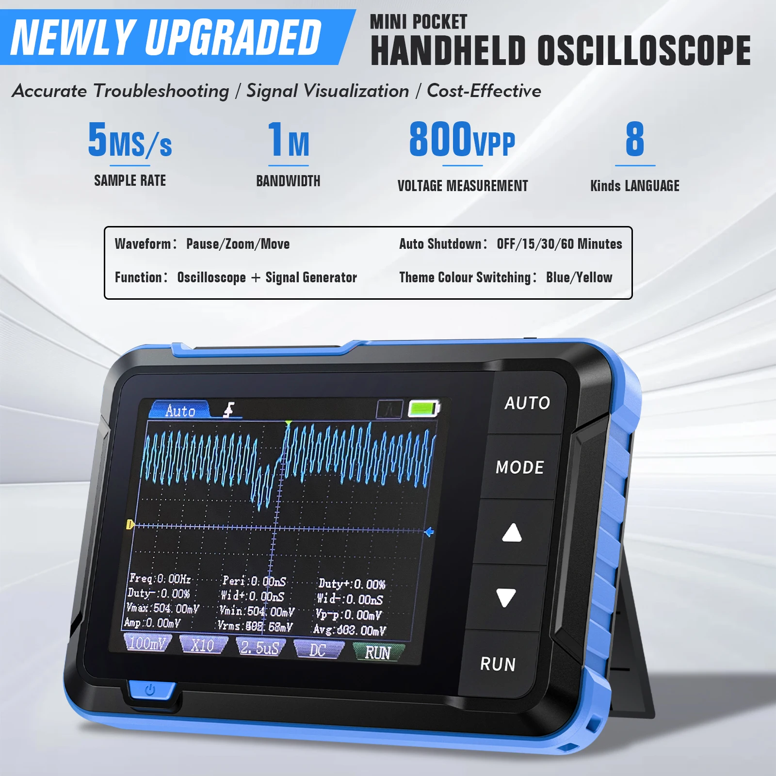 DSO153 2-in-1 Handheld Oscilloscope & Signal Generator - 1MHz, 5MSa/s, 14 Waveforms, Mini Portable Design