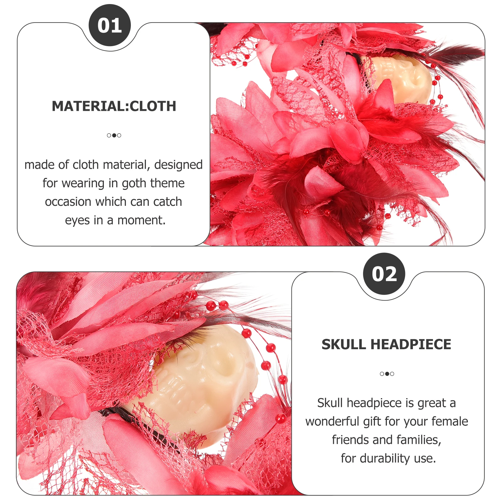 

Готическая повязка на голову с цветком, головной убор с черепом на Хэллоуин, декоративная цветочная корона, костюм для вечеринки, повязка на голову, готические аксессуары