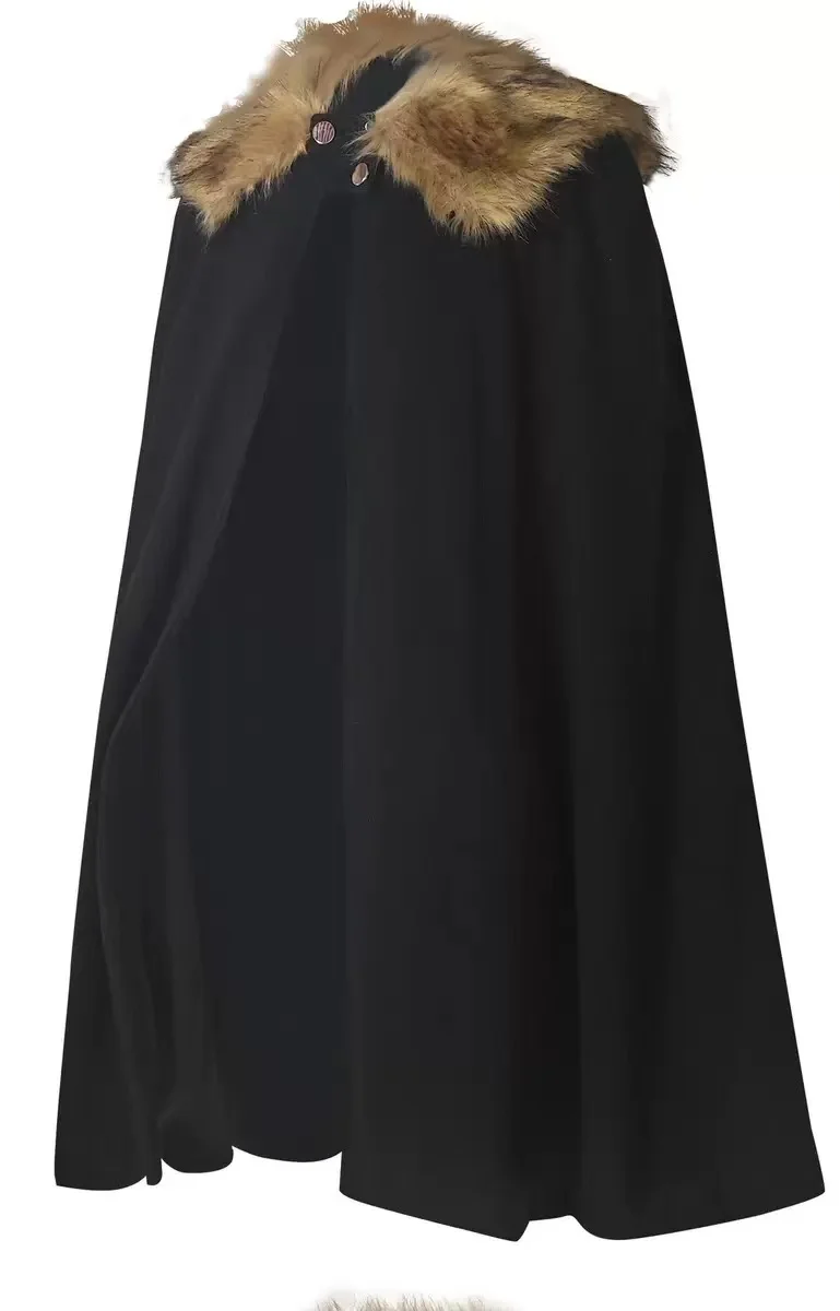 DAZCOS Jubah Abad Pertengahan Jubah Bahu Viking Barbarian Selendang Bulu Beludru Bungkus Kerah Trim Prajurit Kostum Raja Renaisans Pria