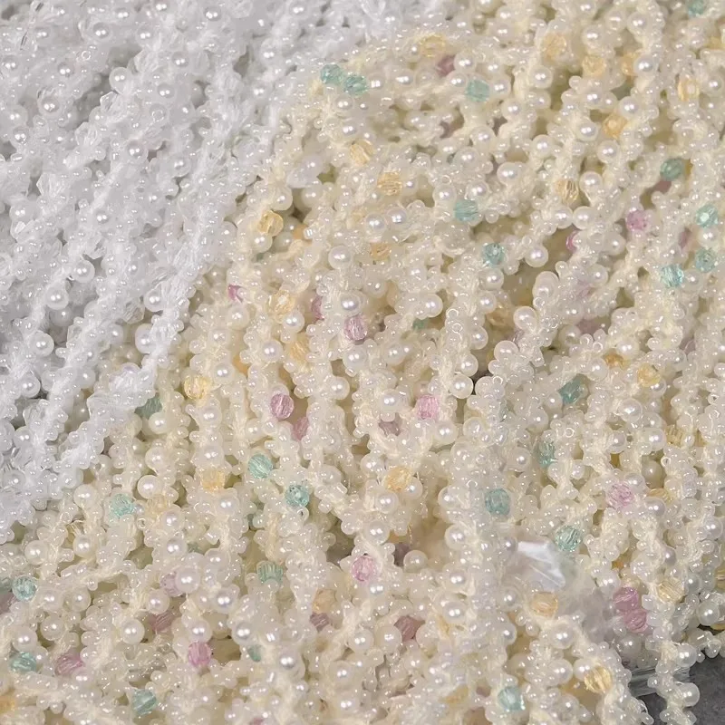 2yard price Hand-beaded pearl lace webbing accessories diy headwear clothing wedding dress decoration shoulder strap lace