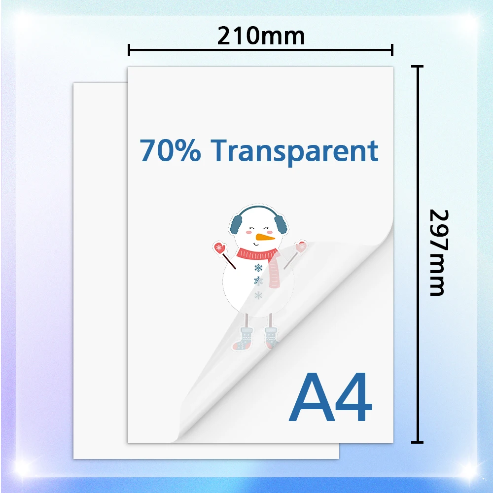 10 Sheets Transparent Printable Vinyl Sticker Paper A4 Glossy White Gold Waterproof Self-adhesive Copy Paper for Inkjet Printer