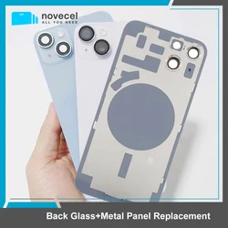 Back Glass Housing Cover with Metal Frame Camera Lens Shield Rear Battey Door Replacement For iPhone 15 promax 15pro Repair