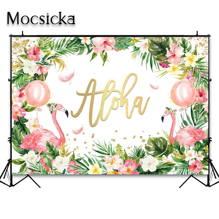 Mocsicka Hawaiian Aloha Party Backdrop Let's Flamingo Party Decorations Birthday Baby Shower Bridal Shower Photo Background
