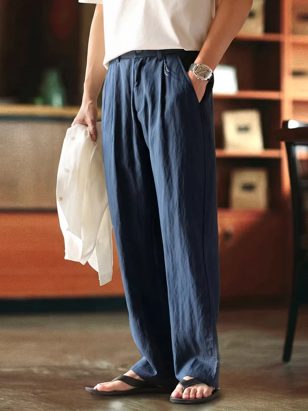 

Large Size Cool Sensation Casual Pants Men Summer New Commute Drape Loose Slightly Wrinkle West Pants Straight Long Pants