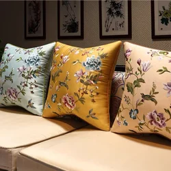 Chinese Flora Bird Pillows Red Blue Yellow Cushion Case Luxury Retro Decorative Pillow Cover For Sofa Chair Home Decorations