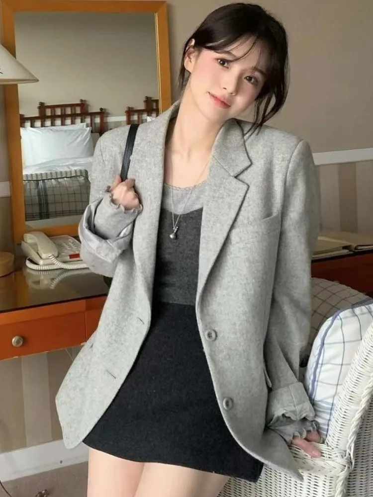 Women Autumn Fashion Tweed Coat Elegant Casual Basic Turn Down Collar Single Breasted Jacket Female Office Lady Clothes New