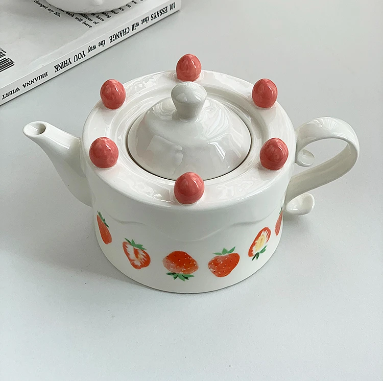 Tea Kettle Lovely Strawberry Modelling Ceramics Afternoon Handle Teaware Kitchen Practical Simple 2023 Eco Friendly