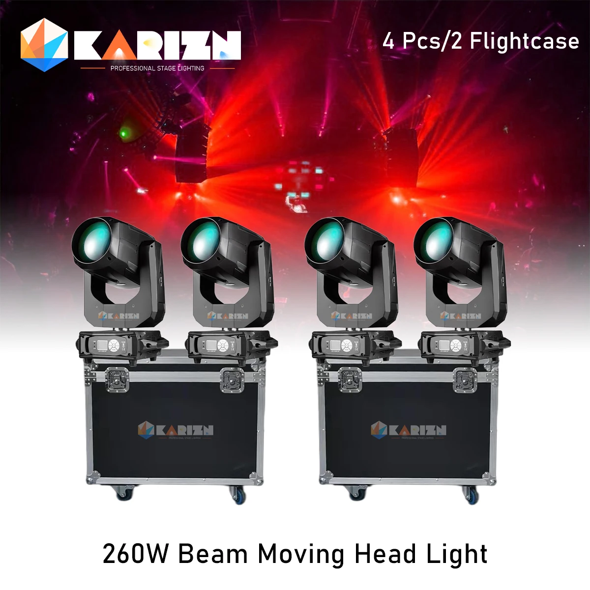 0 Tax 4Pcs Beam 10r 260W 2 Flightcase Moving Head Beam Sharpy Beam Light Lyre Beam 10r 260 DMX Rainbow Effect Dj Stage Light