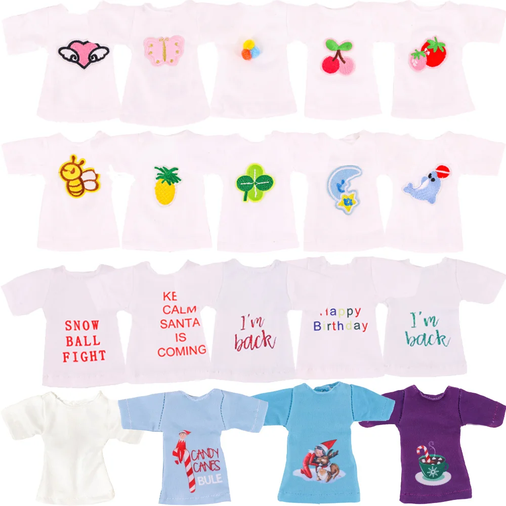 Cartoon T-shirt Tops Doll Clothes For Barbis&30Cm Elf Doll Christmas Style Pattern Clothes Accessories For Children's Toys Gifts