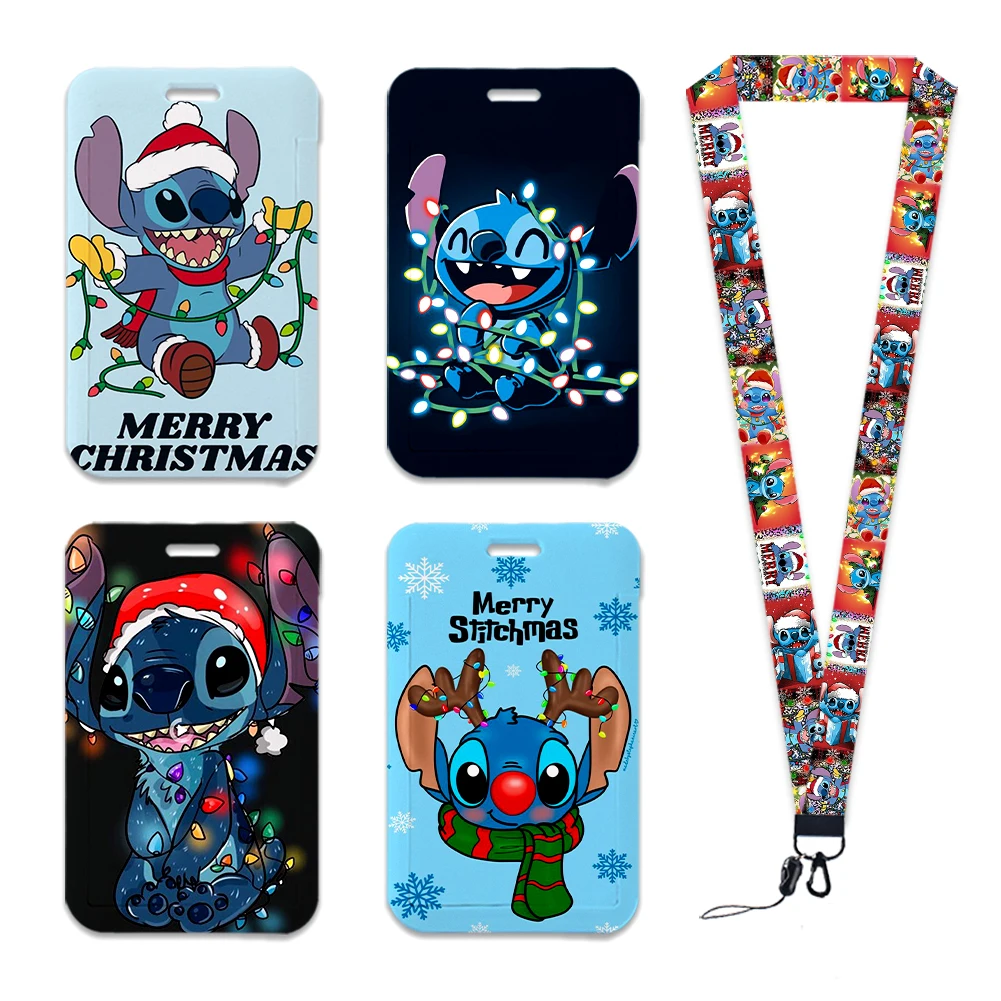 

Hot Sale Cartoon Disney Stitch Sliding Card Case Lanyard ID Badge Holder Bus Pass Case Cover Bank Credit Card Holder