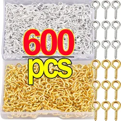 300/600pcs Stainless Steel Tiny Mini Eye Pins Eyepins Hooks Eyelets Screw Threaded Hook Jewelry Findings For Making Accessories
