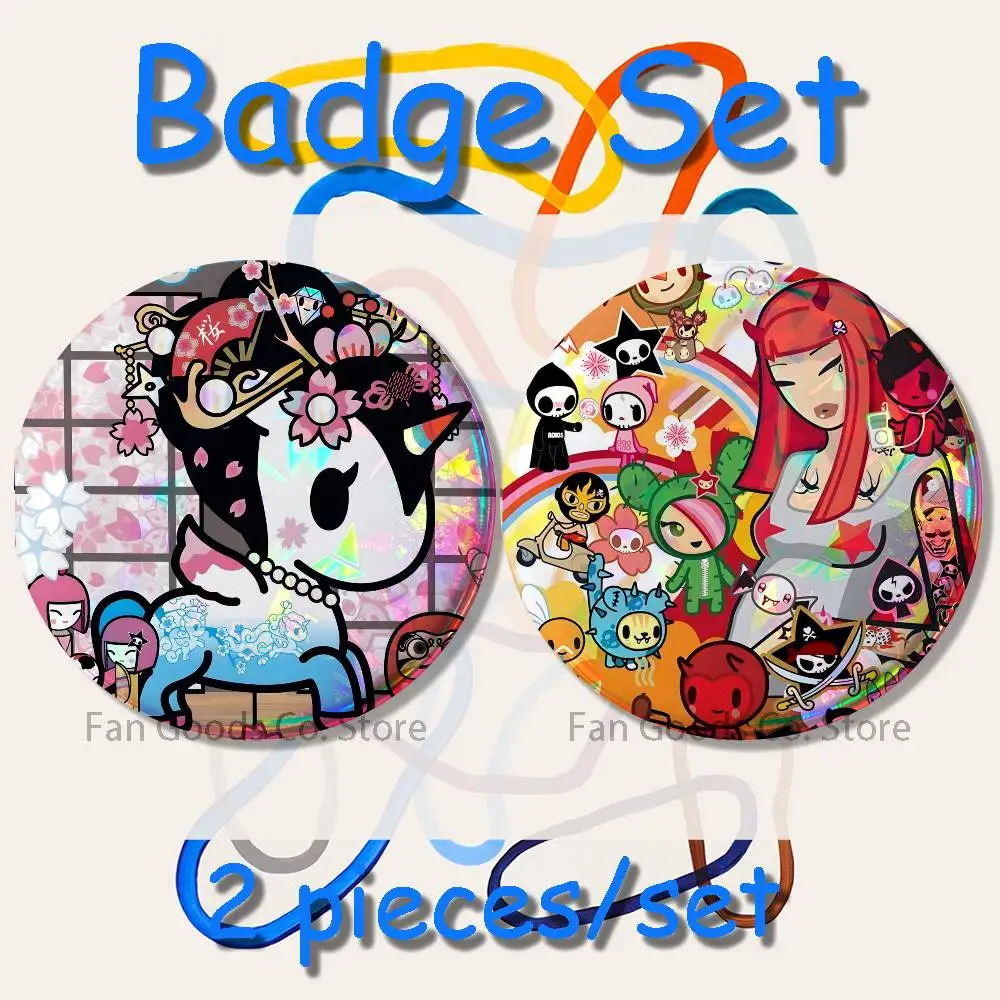 Kawaii T-Tokidoki 2-teiliges Set, Anstecknadeln, Rucksack, Kleidung, Schmuck, Accessoires, Cartoon, runde Brosche, Button-Abzeichen, Fans-Kollektion, Geschenke – Detail 4