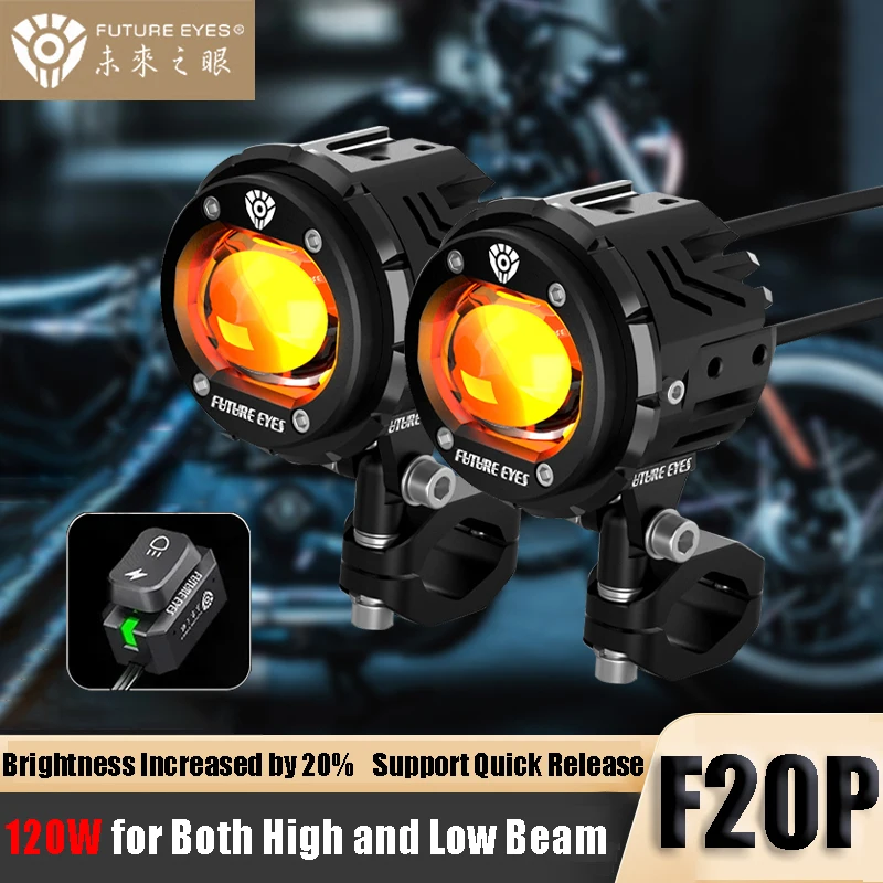 Future Eyes F20P Motorcycle Headlight Led Spotlight Fog Lights Wired Switch Ultra Bright Auxiliary Driving Lights Flash Light