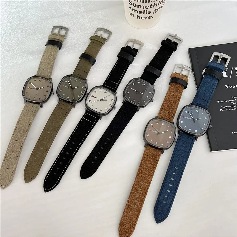 Brand Quartz Watch Youth Student Watch Vintage Square Dial Leather Belt Wristwatch Casual Fashion Men Women Gift Clock Wholesale