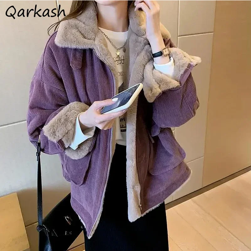 Parkas Women Cargo All-match Coat Thicker Warm Winter Clothes Outerwear College Vintage Wide-waisted Cozy Pockets Korean Style