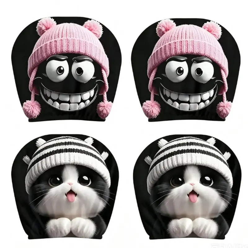 A98M 4Pcs Funny Cartoon Car Headrest Covers, Cute Printed Car Seat Headrest Protector, Universal Auto Seat Head Rest Cover