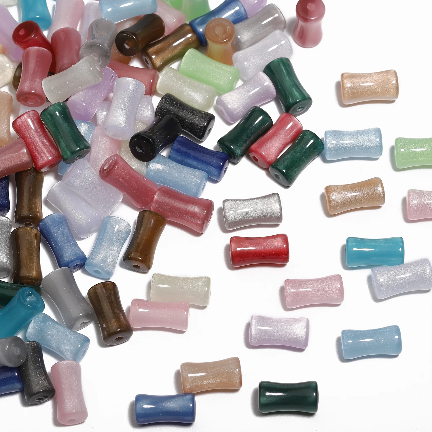 20pcs Multicolor Bamboo Joint Resin Beads 13x6.5mm Cylindrical Round Tube Spacer Acrylic Beads for Jewelry Making Bracelets DIY