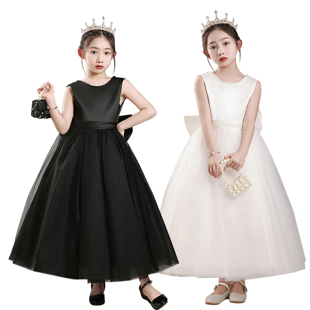 

Элегантные платья принцессы для девочек от 7 до 14 лет, праздничное платье с большим бантом, цельное вечернее рождественское платье для девочек, длинные платья из жемчужной сетки