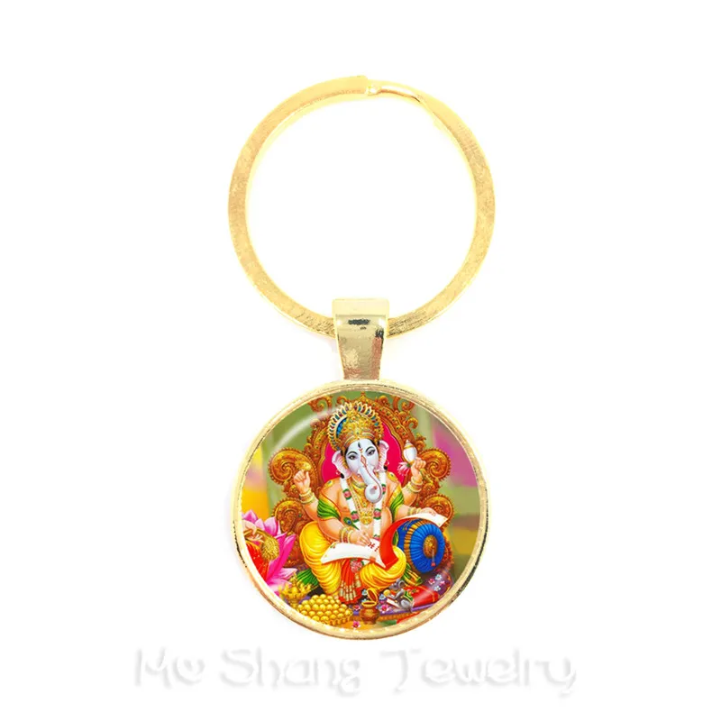 New Classic 25mm Ganesha Buddha Elephant Glass Dome Keychains Handmade Men Jewelry Car Key Holder Souvenir For Gift