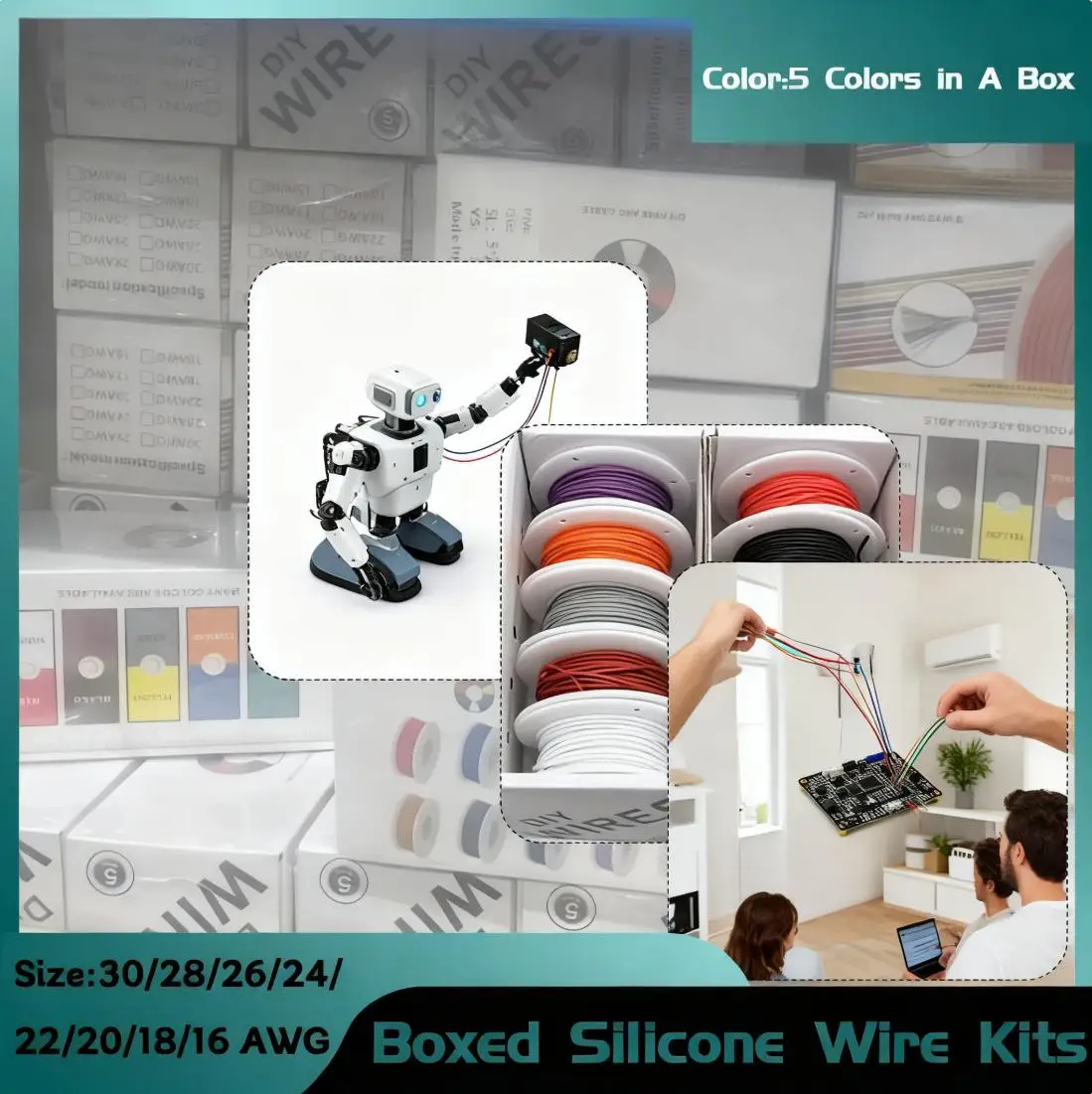 

Комплект силиконовых проводов премиум-класса 8 размеров 30–16 AWG | 5 цветов гибких 200 ° C луженый медный кабель для электроники и радиоуправляемых проектов DIY