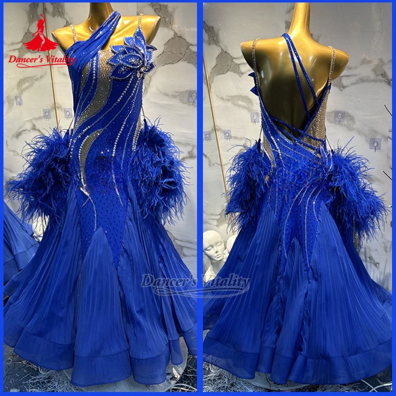 Female Ballroom Dance Wrapped Hip Pleated Big Swing Dresses Adult&Teenagers Waltz Foxtrot Clothing Customized Dancer's Vitality