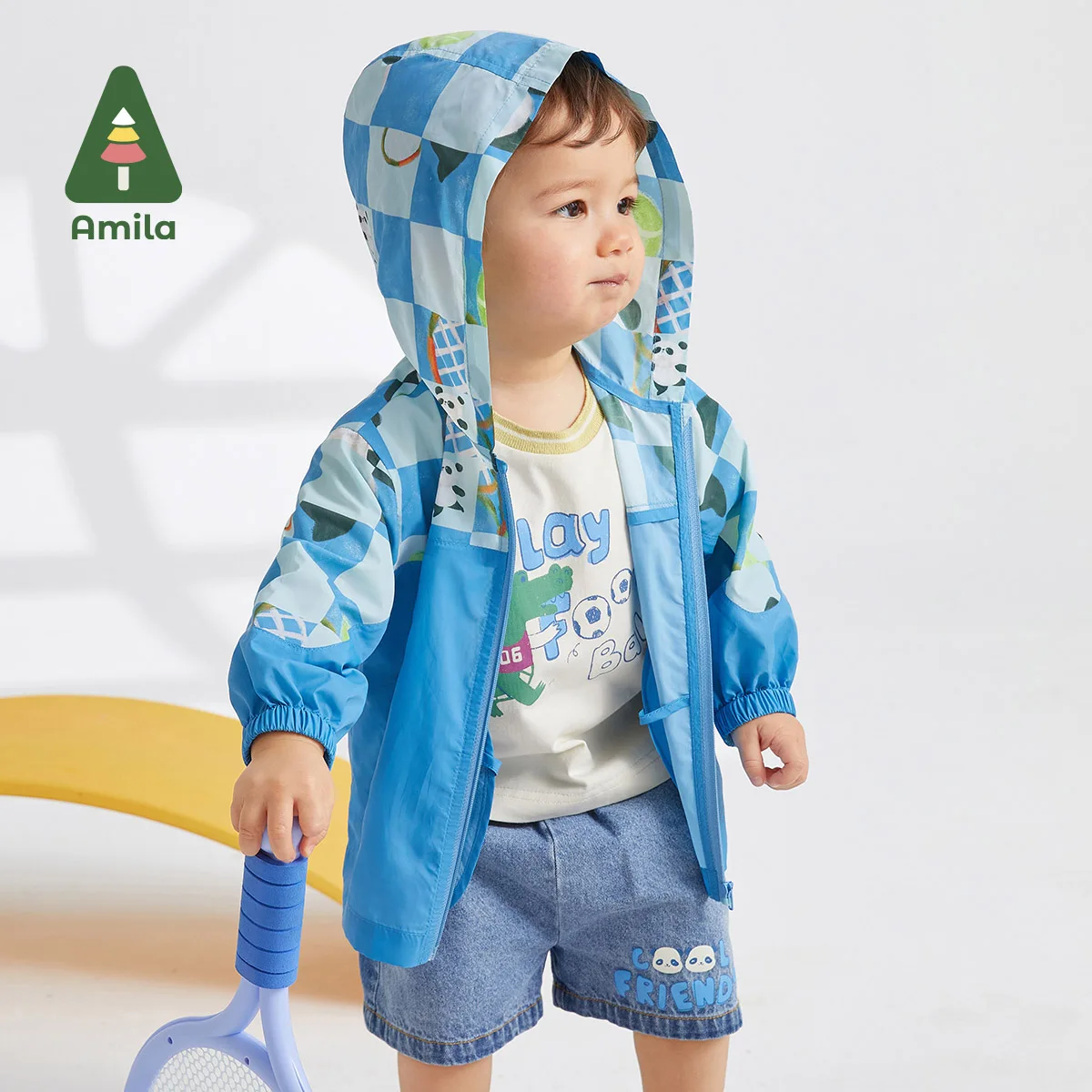 

Amila Baby Sunscreen Clothing 2023 Summer New Boys Girls Cute Cartoon Print Hooded Fashion Splicing Children's Jacket 0-6Y