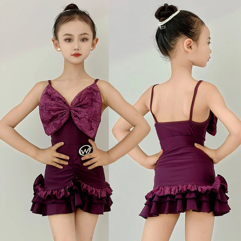 

Тренировочный костюм для латинских танцев для девочек, детская юбка для латинских танцев, высококачественное выступление, выставка, конкурс