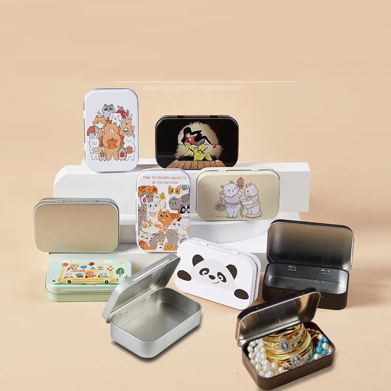 New Cartoon Cat Jewelry Tin Case Sealed Jar Packing Boxes Hairpin Candy Flip Storage Box Small Storage Cans Headphones Gift Box